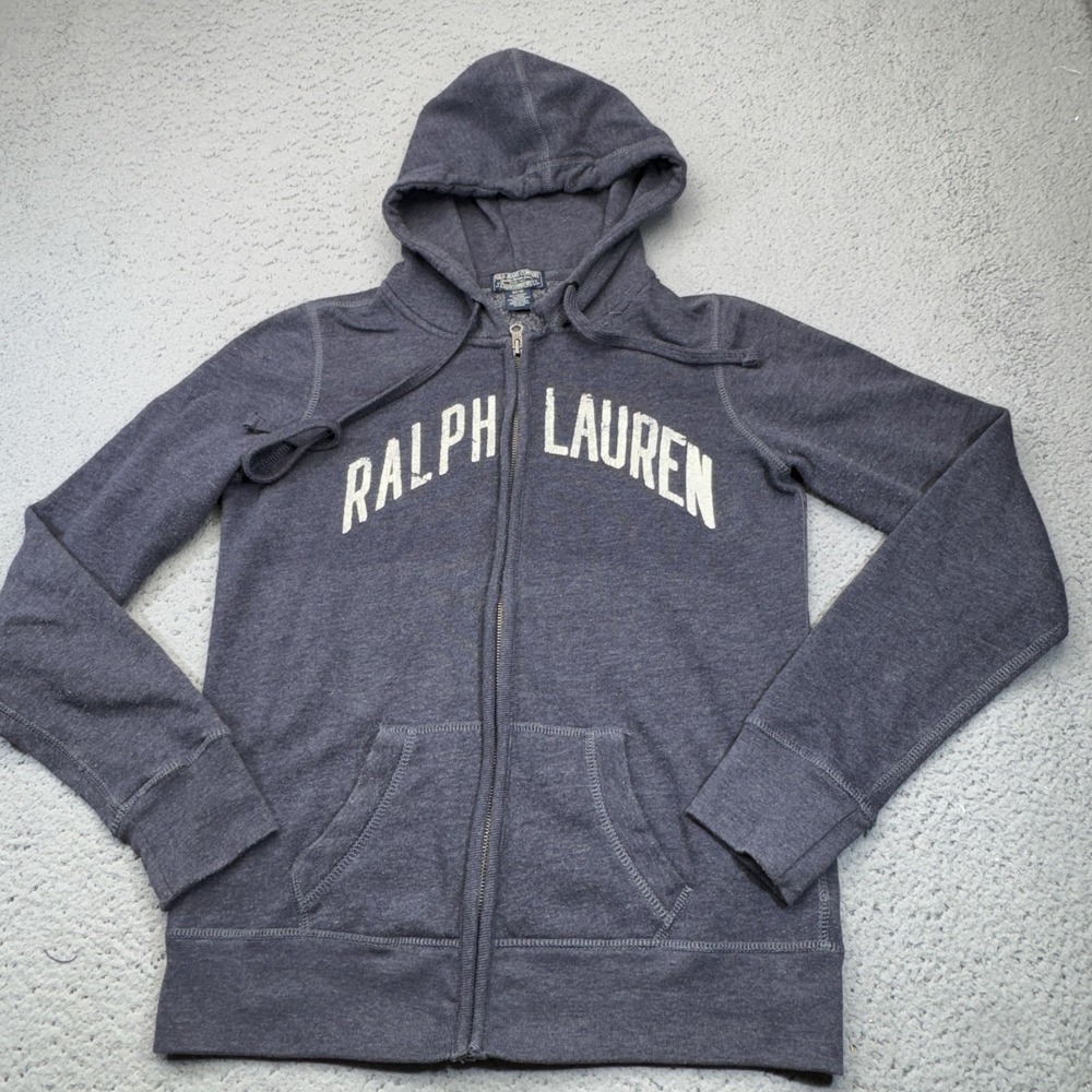 Polo Ralph Lauren Fleece Jacket Womens Medium Full Zip Spell Out Pockets Y2K Vtg